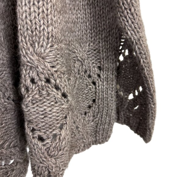 Sperico Italy Knit Wool Alpaca Blend Poncho Sweater OS Cowl Neck Lace Trim Brown - Picture 6 of 9